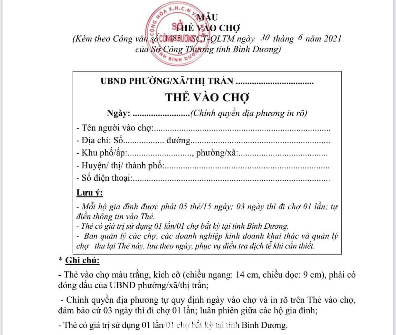 Mẫu phiếu đi chợ phát cho người dân