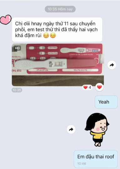 Tin nhắn đậu thai chị Hạnh vui mừng gửi cho cho bác sĩ Thùy Dương