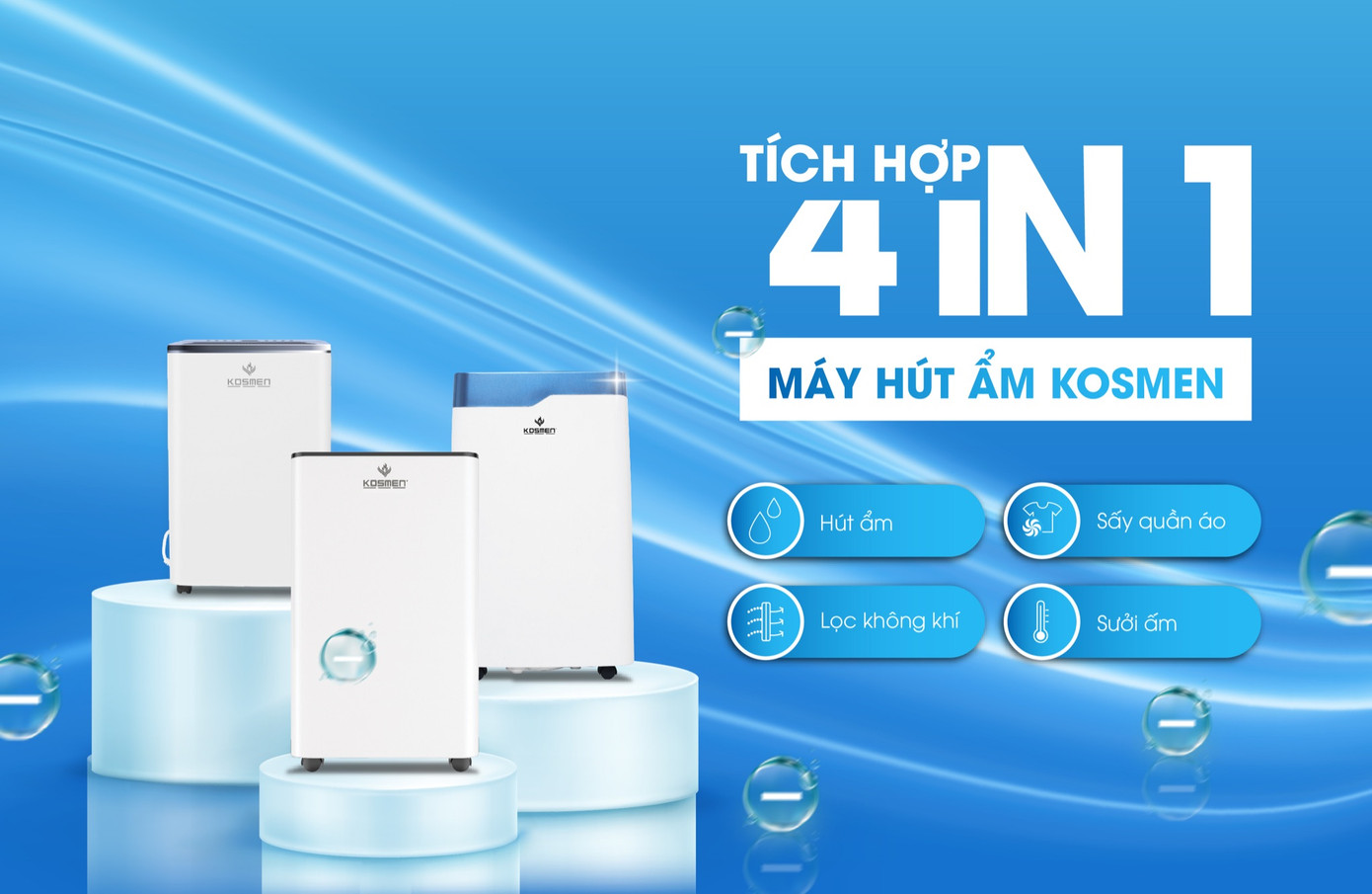 Máy hút ẩm Kosmen đa tiện lợi với 4 tính năng chính được tích hợp