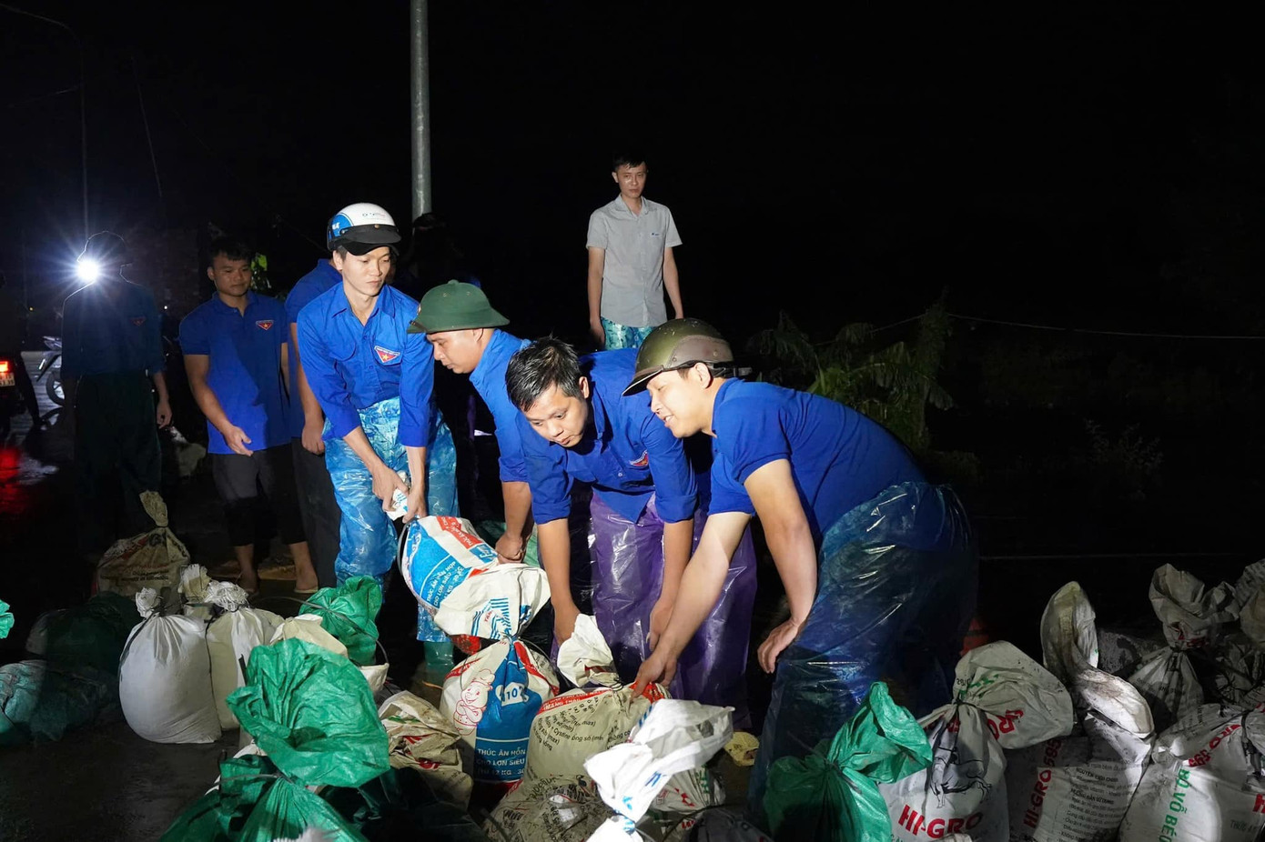 Thanh niên tình nguyện huyện Thường Tín gia cố đảm bảo an toàn tại các đoạn đê.