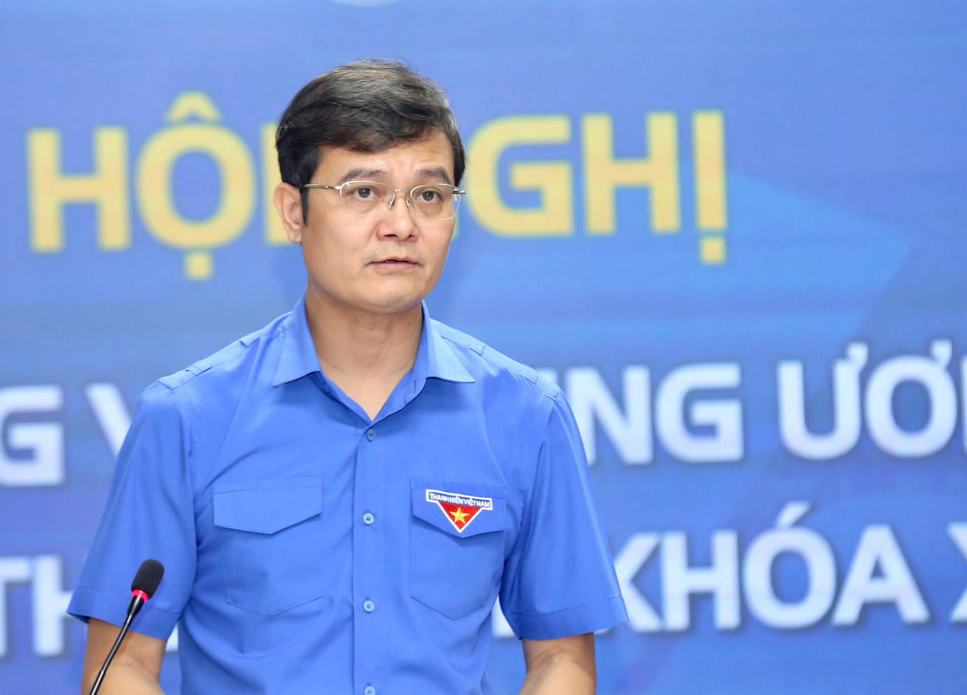 Bí thư thứ nhất T.Ư Đoàn Bùi Quang Huy phát biểu khai mạc hội nghị. Ảnh: Bảo Anh.