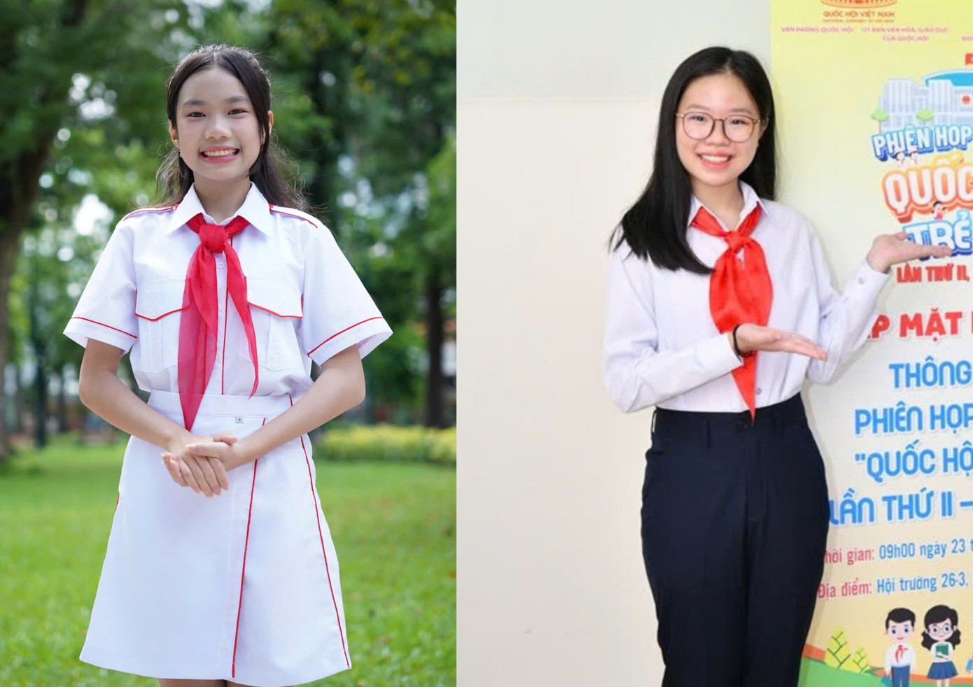 Em Nguyễn Khánh Vân (bên trái) và em Nguyễn Thủy Tiên (bên phải)