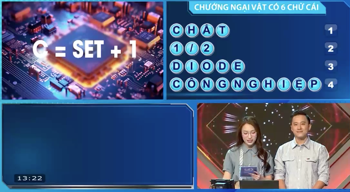 Duy Khoa nhanh chóng giải mã ẩn số chướng ngại vật là "Bán dẫn". Duy Khoa nhanh chóng giải mã ẩn số chướng ngại vật là "Bán dẫn".