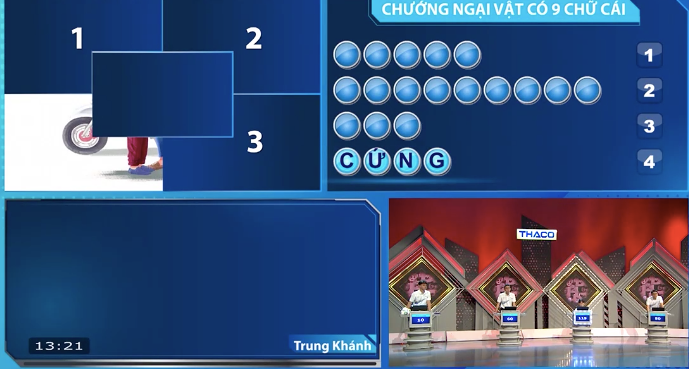 Trung Khánh nhấn chuông trả lời ẩn số chướng ngại vật. Trung Khánh nhấn chuông trả lời ẩn số chướng ngại vật.