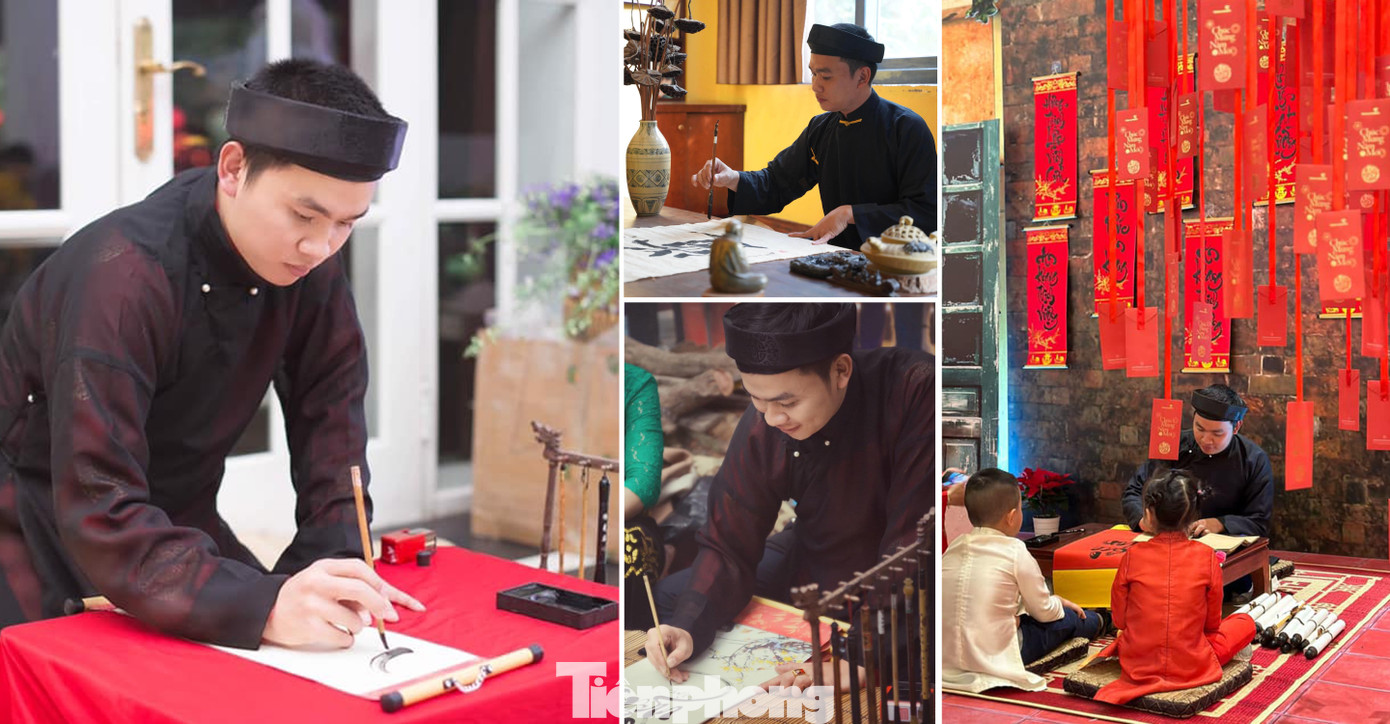 Nguyễn Văn Tùng đã có 15 năm gắn bó với viết thư pháp chữ quốc ngữ. Ảnh: NVCC Nguyễn Văn Tùng đã có 15 năm gắn bó với viết thư pháp chữ quốc ngữ. Ảnh: NVCC