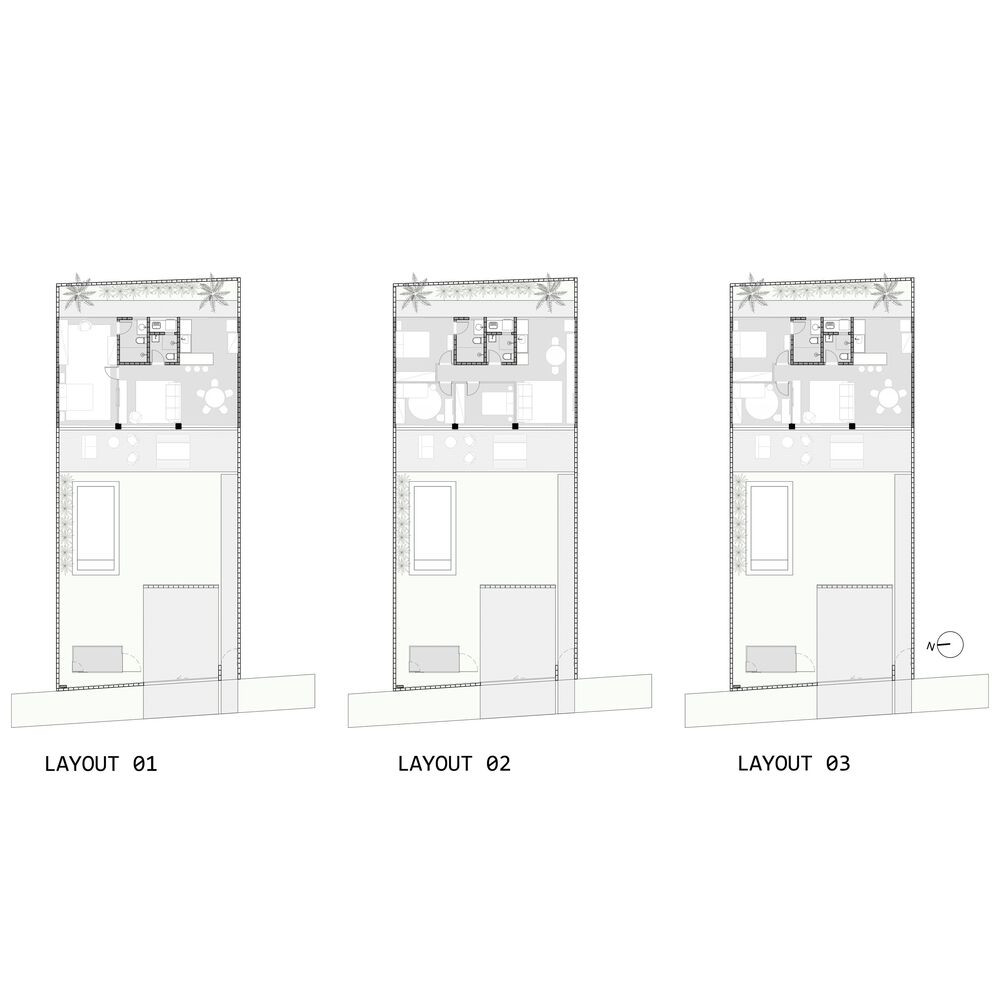 Nhờ có phần tường bao, nên kiến trúc sư chỉ cần xây dựng một lõi cứng chứa hai phòng tắm, phòng giặt và bức tường thủy lực của bếp.