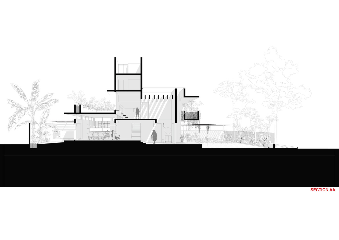 Phần còn lại của khu đất, được chia thành ba khối tuyến tính theo hướng Bắc – Nam. Phần còn lại của khu đất, được chia thành ba khối tuyến tính theo hướng Bắc – Nam.