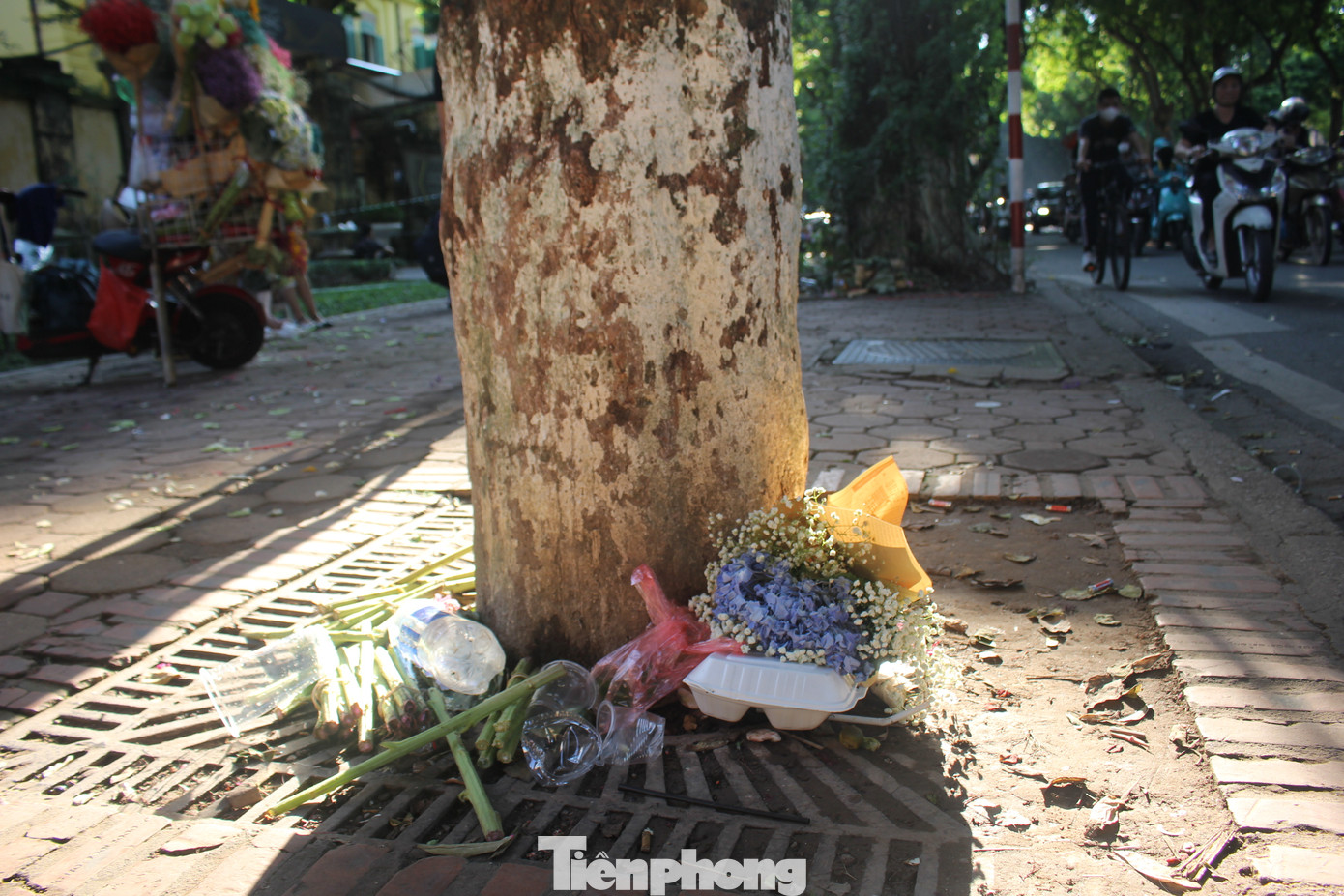 Rác thải, đồ đạc vứt bừa bãi gây mất mĩ quan đô thị, mặc dù lực lượng chức năng đã đặt biển cảnh báo.