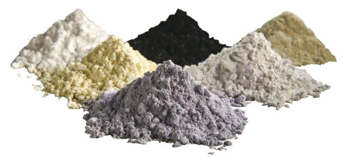 Một số ô-xít đất hiếm, bao gồm praseodymium, cerium, lanthanum, neodymium, samarium, gadolinium. Ảnh: USDA.