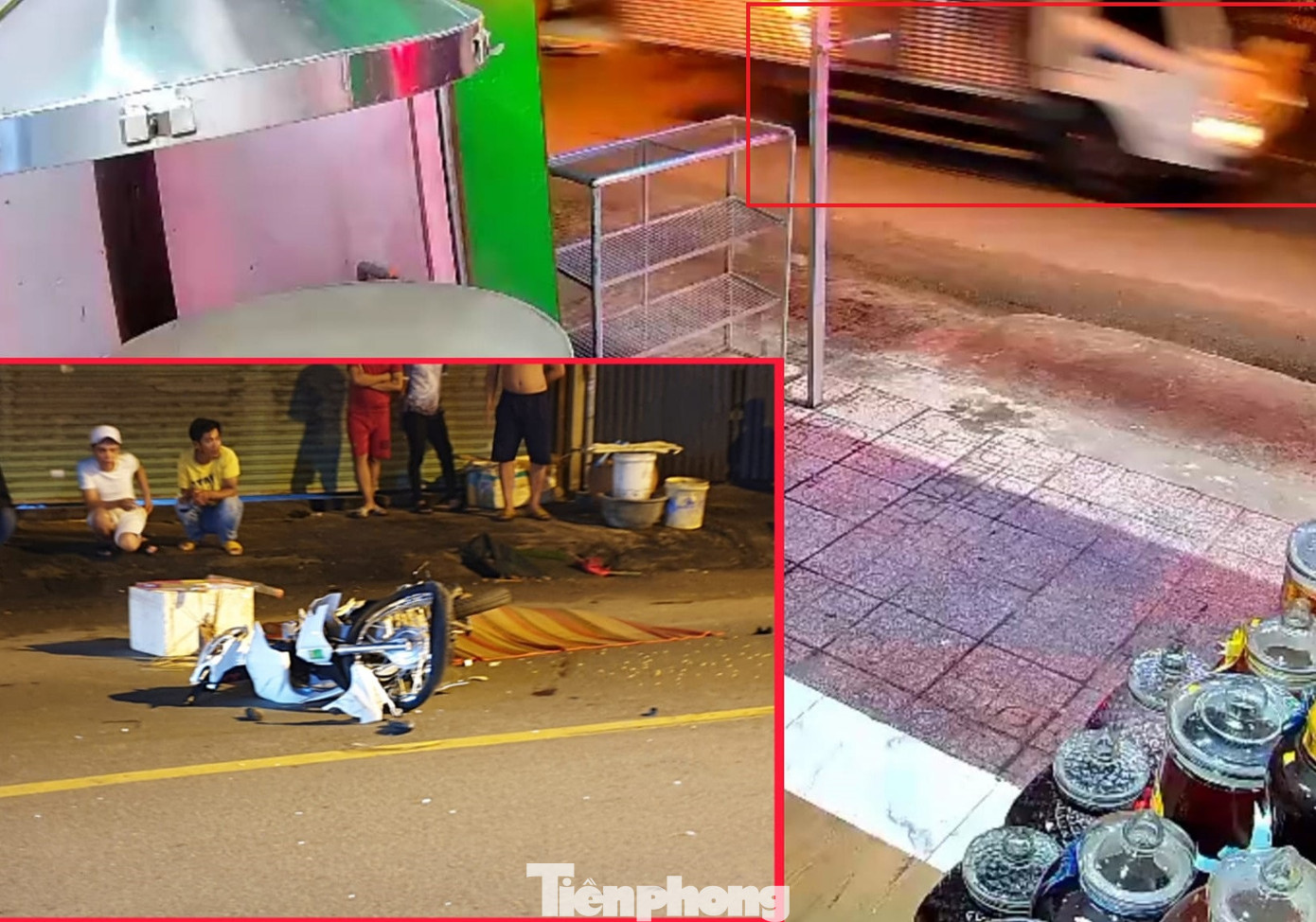 Hiện trường vụ tai nạn khiến hai người thương vong (ảnh nhỏ) và hình ảnh camera ghi lại chiếc xe tải màu trắng nghi có liên quan (ảnh lớn) Hiện trường vụ tai nạn khiến hai người thương vong (ảnh nhỏ) và hình ảnh camera ghi lại chiếc xe tải màu trắng nghi có liên quan (ảnh lớn)