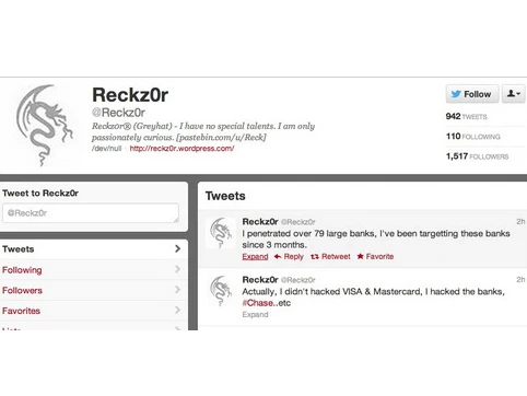 Reckz0r “khoe” chiến tích trên tài khỏan Twitter cá nhân. Ảnh minh họa: Cnet