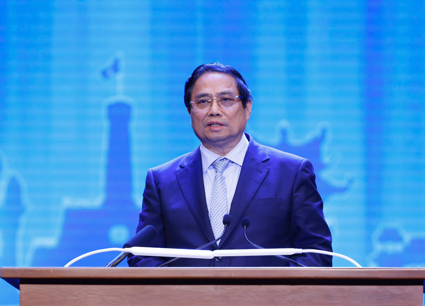 Thủ tướng Phạm Minh Chính phát biểu tại Lễ khai mạc Hội nghị thượng đỉnh P4G chiều 16/4. (Ảnh: Như Ý)