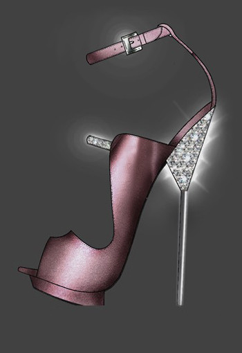 Mẫu sandal cao gót xa xỉ màu hồng đính kim cương ở gót và trên mu bàn chân của Michael Lewis