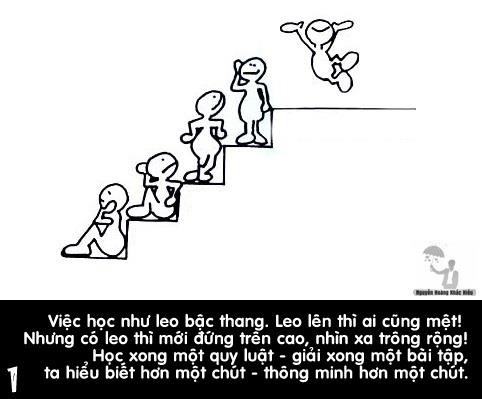 Bộ ảnh thu hút được sự quan tâm của các bạn trẻ. Việc học như leo thang, càng leo cao mới càng nhìn xa trông rộng