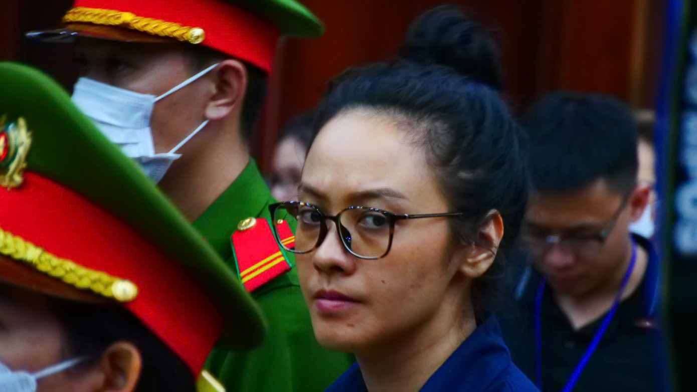 Bị cáo Trương Huệ Vân tại phiên tòa sáng nay 25/3. Ảnh: Tân Châu.