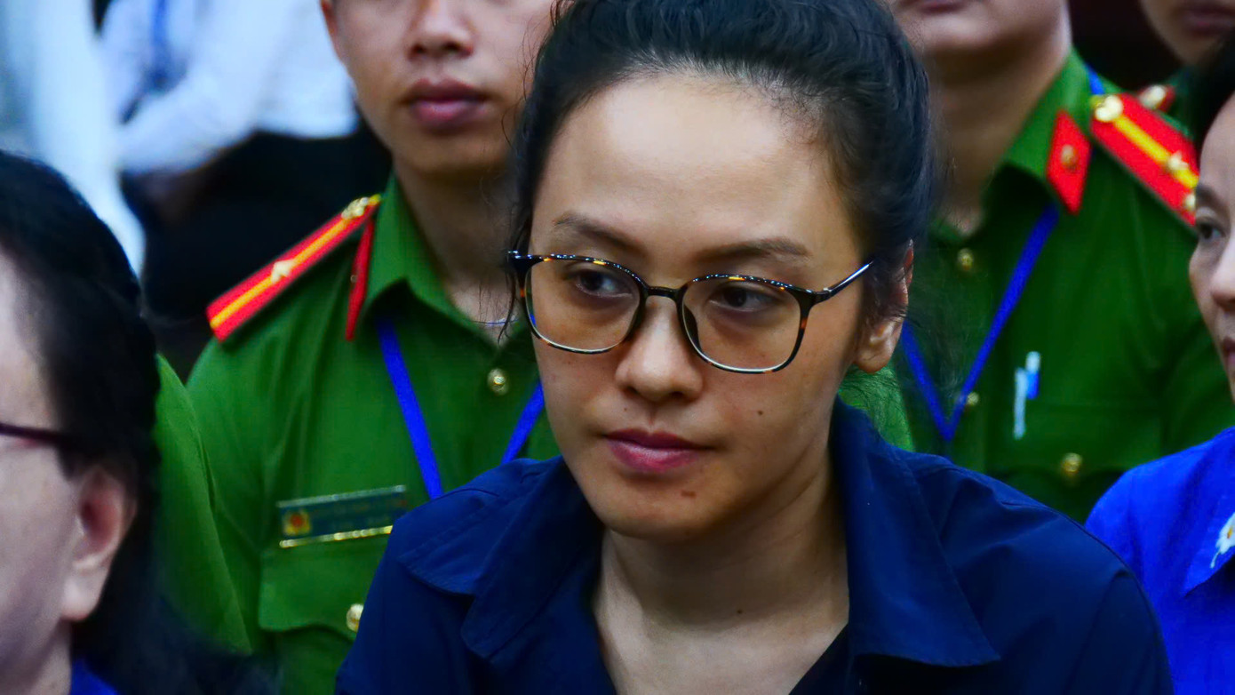 Bị cáo Trương Huệ Vân tại phiên tòa sáng nay 25/3. Ảnh: Tân Châu.