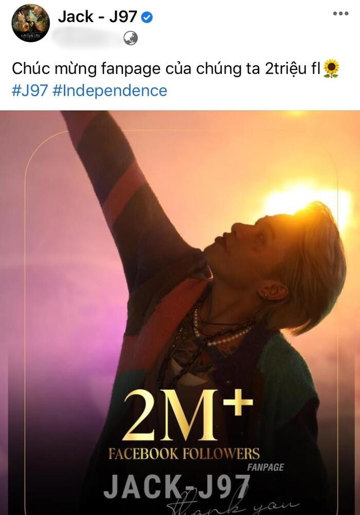 Bài đăng của Jack trên fanpage J97 nhận được nhiều sự chú ý. Bài đăng của Jack trên fanpage J97 nhận được nhiều sự chú ý.
