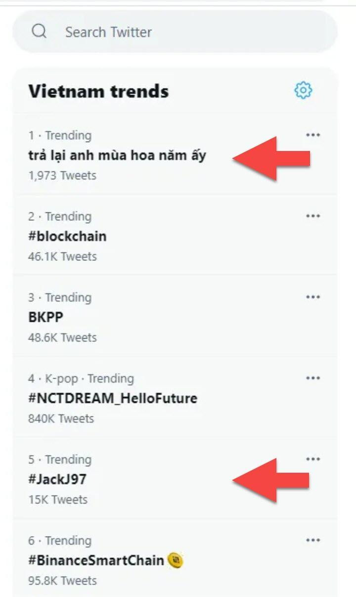 Hashtag "Trả lại anh mùa hoa năm ấy" đạt Top 1 trending còn hashtag "JackJ97" đứng ở vị trí thứ 5 trong bảng xếp hạng lượt tìm kiếm từ khóa nhiều nhất trên Twitter Việt Nam. Hashtag "Trả lại anh mùa hoa năm ấy" đạt Top 1 trending còn hashtag "JackJ97" đứng ở vị trí thứ 5 trong bảng xếp hạng lượt tìm kiếm từ khóa nhiều nhất trên Twitter Việt Nam.