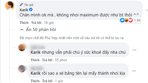 Karik thẳng thắn nói về tình hình sức khỏe hiện tại.