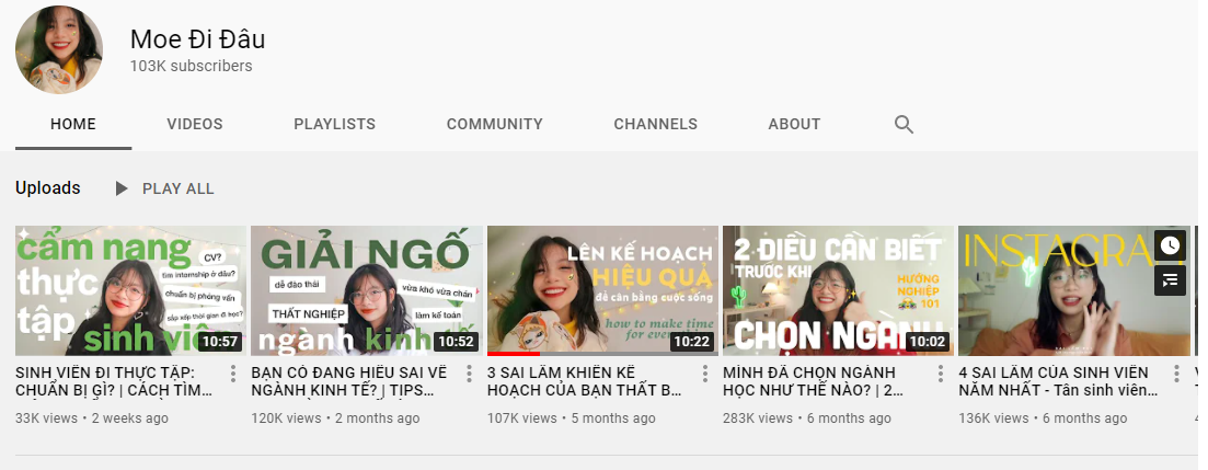 Những video do Moe sản xuất và đăng tải trên kênh YouTube trong thời gian qua. Những video do Moe sản xuất và đăng tải trên kênh YouTube trong thời gian qua.