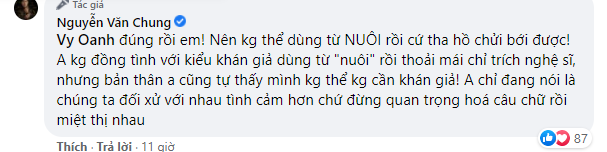 Nam nhạc sĩ hồi đáp lại quan điểm của ca sĩ Vy Oanh. Nam nhạc sĩ hồi đáp lại quan điểm của ca sĩ Vy Oanh.