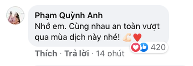 Phạm Quỳnh Anh ngay lập tức đáp lại tình cảm của "đàn em" bên dưới phần bình luận. Phạm Quỳnh Anh ngay lập tức đáp lại tình cảm của "đàn em" bên dưới phần bình luận.