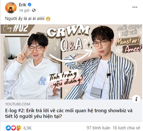 Lượt tương tác của khán giả trên Facebook của Erik sau chưa đầy một ngày đăng tải.