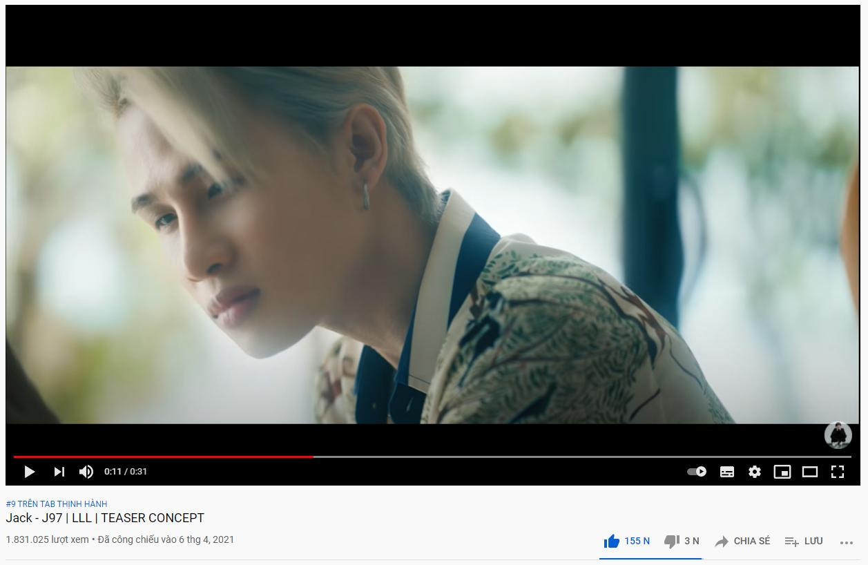 Lượt tương tác của khán giả dành cho bản teaser trên kênh Youtube của Jack. Lượt tương tác của khán giả dành cho bản teaser trên kênh Youtube của Jack.