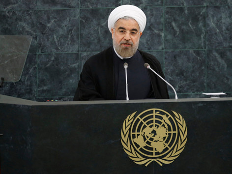 Tổng thống Iran Hassan Rouhani phát biểu trước phiên họp thứ 68 của Đại hội đồng LHQ hôm 25/9 ở New York. Ảnh: Stan Honda