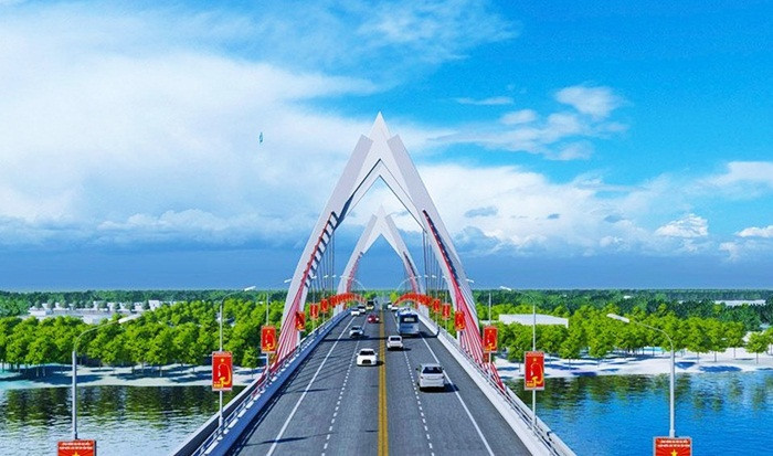 Mô phỏng cầu dây văng hình búp sen ở Nam Định sau khi hoàn thành.