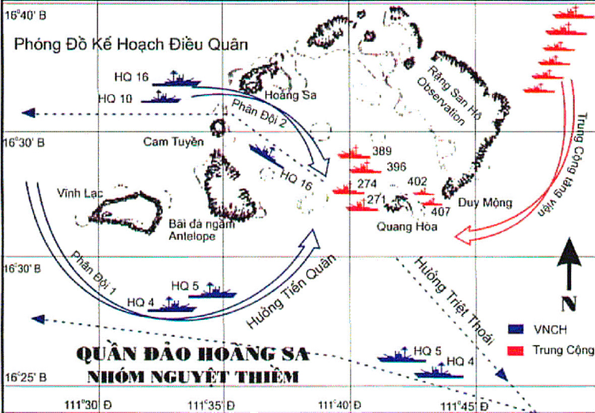 Sơ đồ hải chiến Hoàng Sa 1974 do ông Rê sưu tầm 