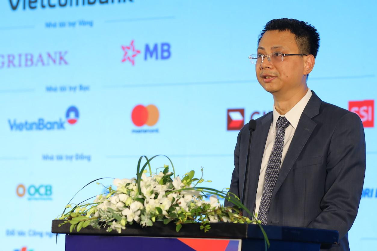 Ông Lê Anh Dũng - Phó Vụ trưởng phụ trách Vụ Thanh toán (NHNN) cho biết về sự tăng trưởng của thanh toán không dùng tiền mặt tại Họp báo Ngày Thẻ Việt Nam lần 2.