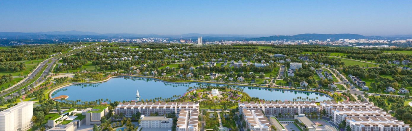 Tầm nhìn hướng ra hồ điều hòa từ tầng 18 căn hộ Khai Sơn City.