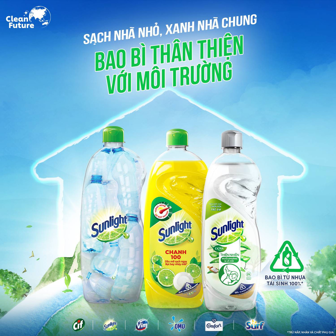 Bao bì Sunlight được sản xuất từ nhựa PCR 100% (Ảnh: Unilever).