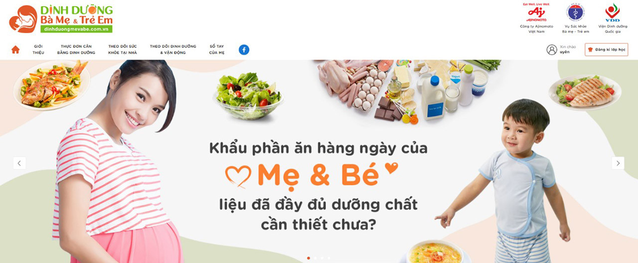 Website chương trình Dinh dưỡng Bà mẹ và trẻ em với nhiều nội dung chăm sóc dinh dưỡng cho bà mẹ mang thai, cho con bú và trẻ em dưới 5 tuổi.
