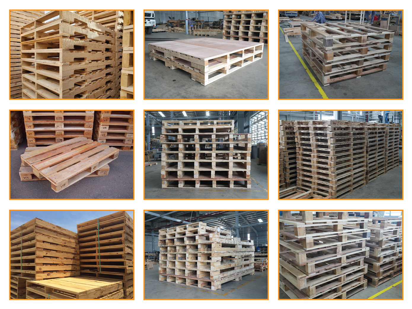 Một số pallet gỗ được gia công tại xưởng theo yêu cầu của đối tác