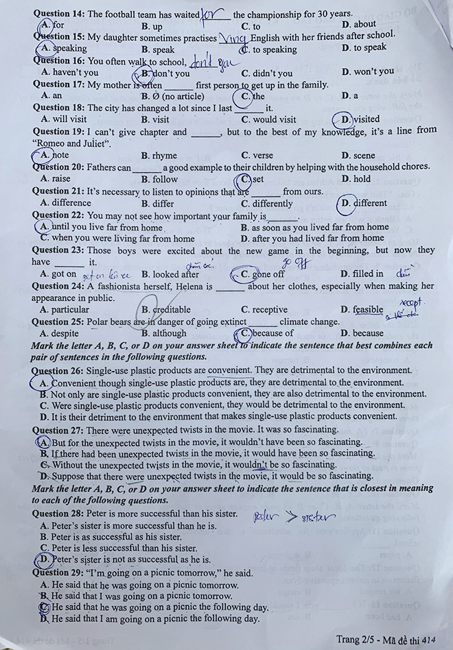 Cập nhật đề, đáp án NGOẠI NGỮ thi tốt nghiệp THPT ảnh 3