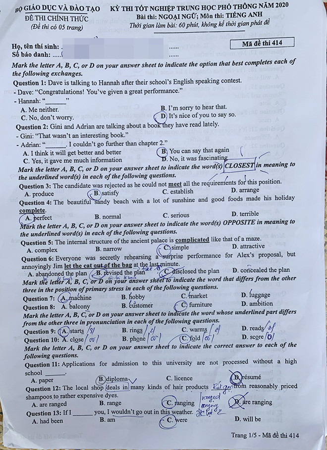 Cập nhật đề, đáp án NGOẠI NGỮ thi tốt nghiệp THPT ảnh 2