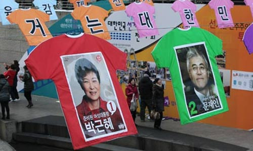 Hai ứng viên tổng thống Hàn Quốc, bà Park Geun-hye và ông Moon Jae-in.