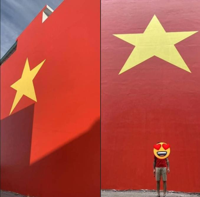 Hình ảnh về bức tường sơn quốc kỳ ở phường Yết Kiêu (TP. Hạ Long, Quảng Ninh).