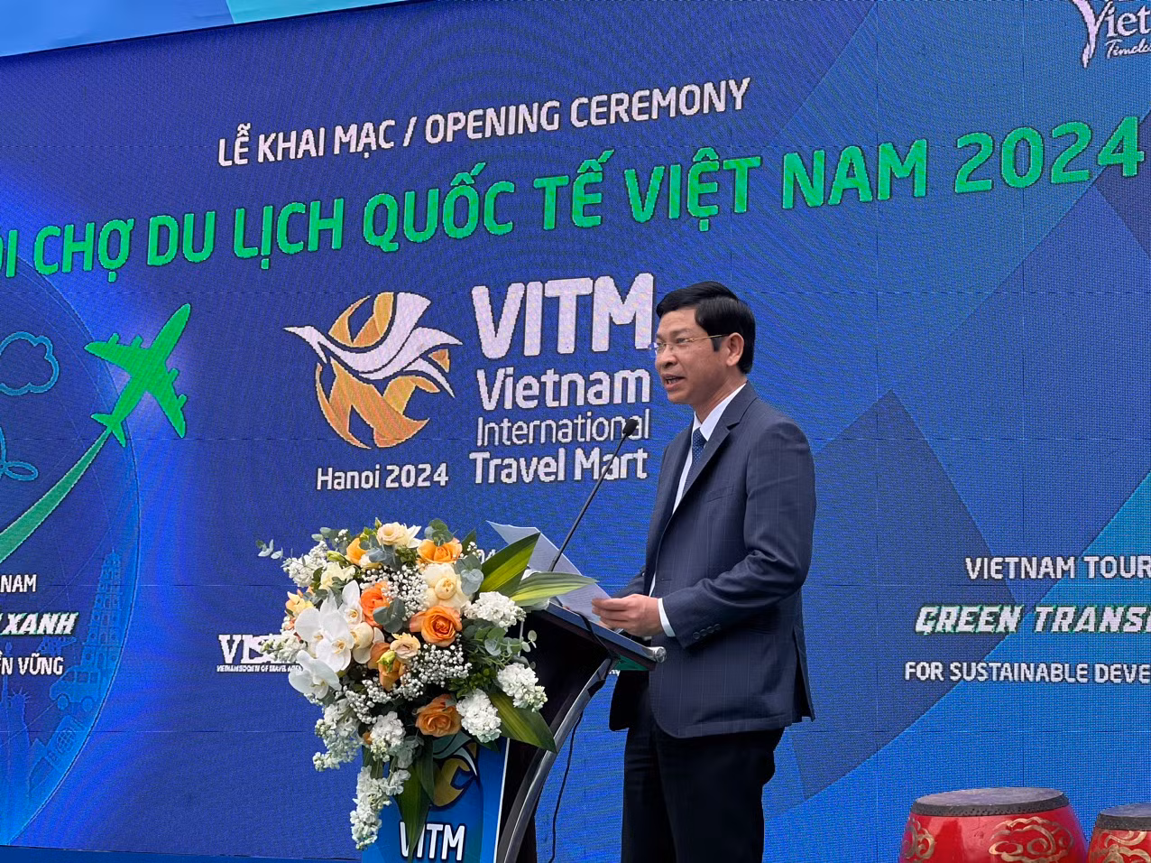 Thứ trưởng Bộ Văn hóa, Thể thao và Du lịch Hồ An Phong phát biểu khai mạc Hội chợ Du lịch Quốc tế Việt Nam VITM Hà Nội 2024. Thứ trưởng Bộ Văn hóa, Thể thao và Du lịch Hồ An Phong phát biểu khai mạc Hội chợ Du lịch Quốc tế Việt Nam VITM Hà Nội 2024.