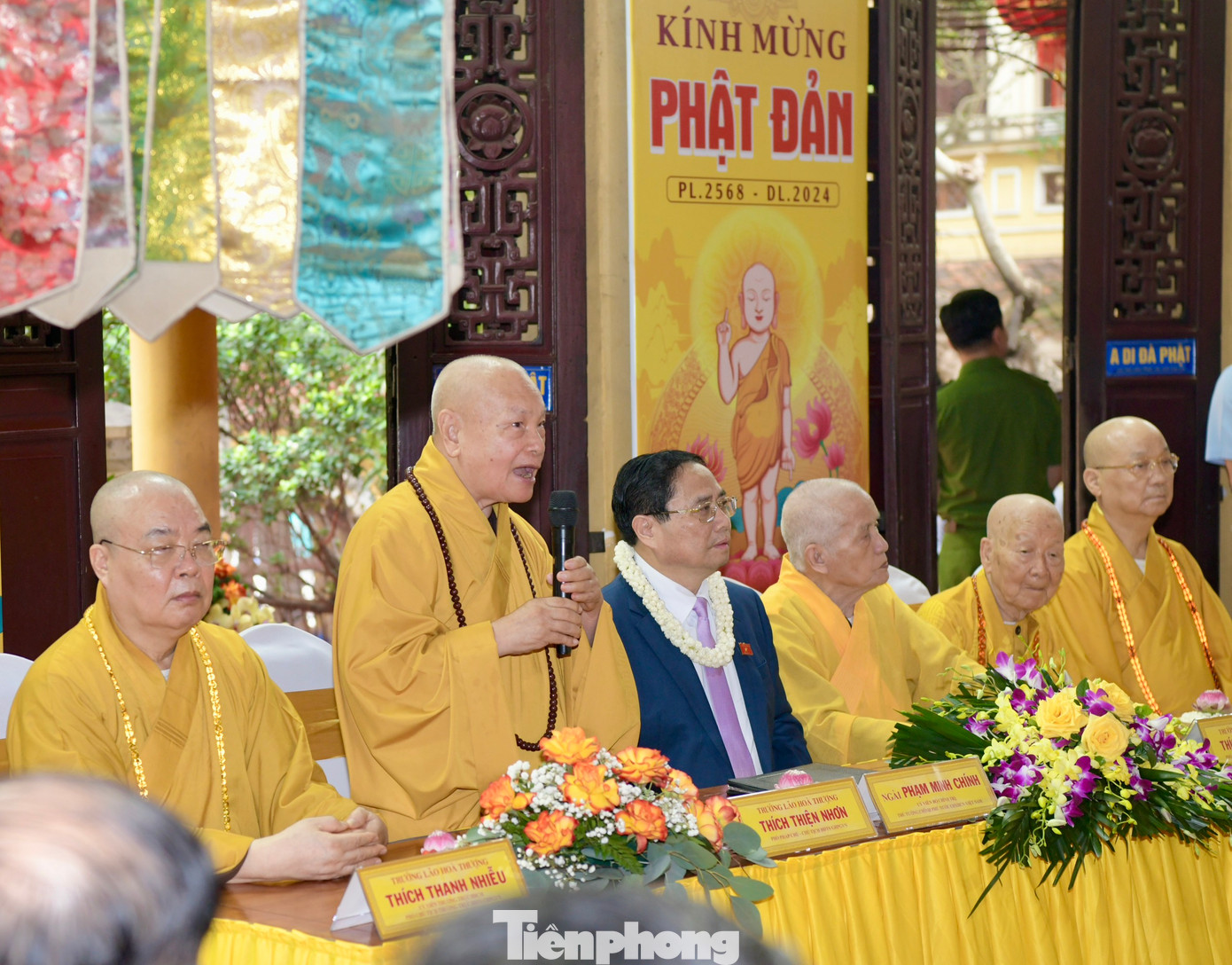 Hòa thượng Thích Thiện Nhơn - Phó Pháp chủ, Chủ tịch Hội đồng Trị sự T.Ư GHPGVN - trân trọng cảm ơn Thủ tướng Phạm Minh Chính và đoàn công tác tới chúc mừng Đại lễ Phật đản tại chùa Quán Sứ. Hòa thượng khẳng định GHPGVN sẽ tiếp tục hướng dẫn tăng ni, đồng bào Phật tử toàn quốc thực hiện tốt chủ trương, đường lối của Đảng, pháp luật của Nhà nước, Hiến chương của Giáo hội, góp phần vào sự nghiệp xây dựng và bảo vệ Tổ quốc, vì mục tiêu đất nước ngày càng phồn vinh, hùng cường, thịnh vượng, nhân dân ấm no, hạnh phúc.