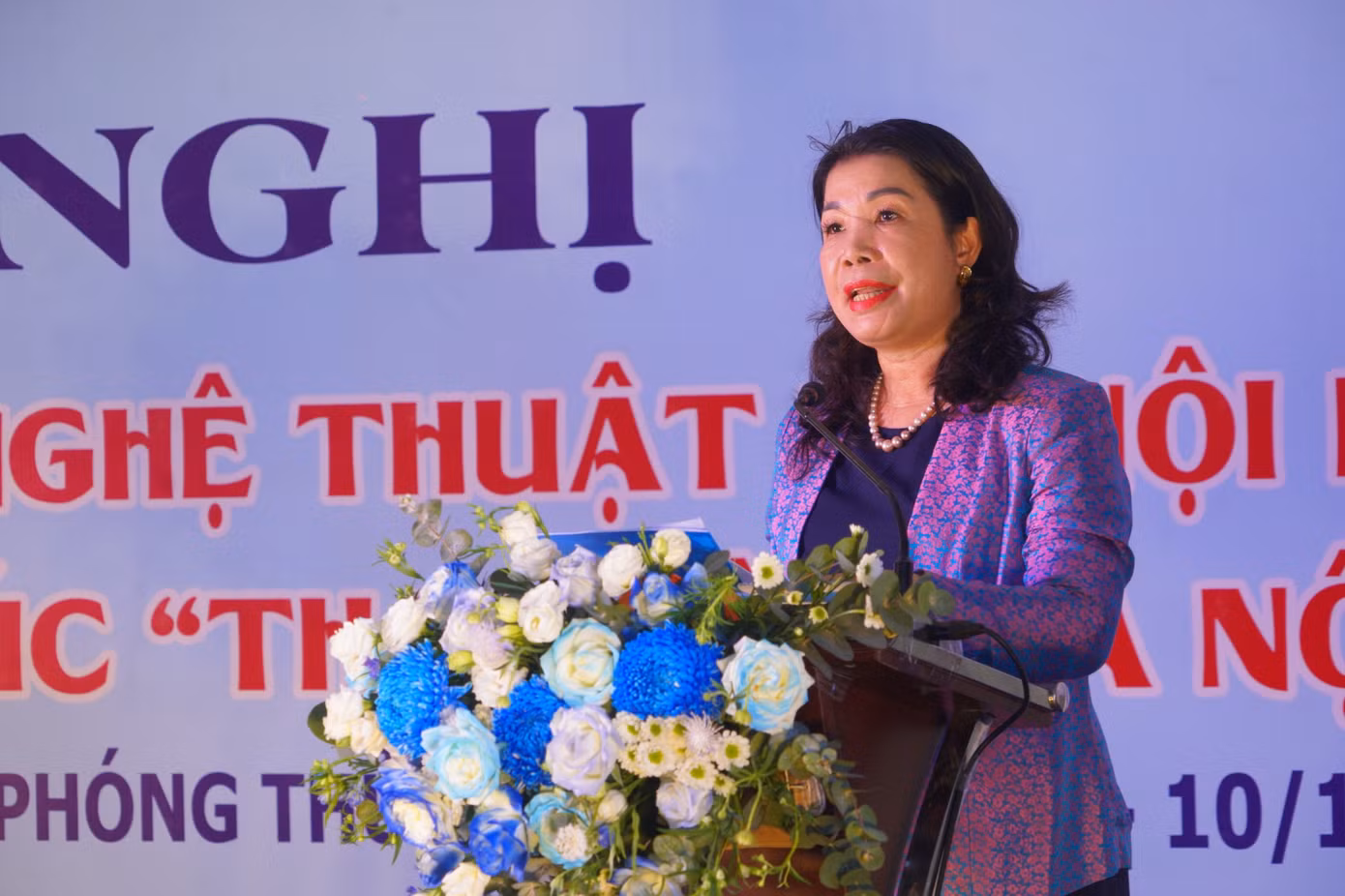 Bà Trần Thị Vân Anh - Phó giám đốc Sở Văn hóa và Thể thao Hà Nội - phát biểu tại lễ phát động.