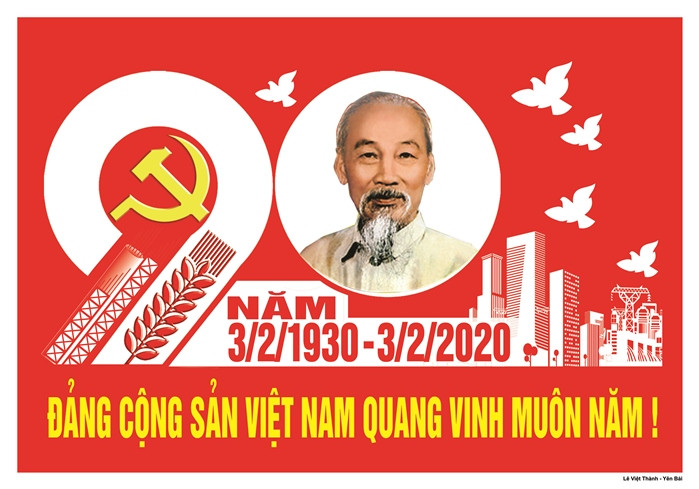 Tranh cổ động kỷ niệm 90 năm Thành lập Đảng Cộng sản Việt Nam. Tranh cổ động kỷ niệm 90 năm Thành lập Đảng Cộng sản Việt Nam.