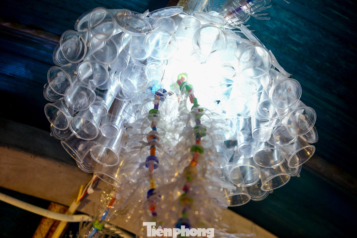 Để làm ra những con sứa biển, họa sĩ Vũ Xuân Đông chọn chất liệu chính là cốc nhựa và ống hút. Ý tưởng thực hiện dự án nghệ thuật này được các họa sĩ lên từ cách đây 3 năm, nhưng đến thời điểm này mới có thể thực hiện và hoàn thành, bởi việc chọn chất liệu đáp ứng các tiêu chí vừa đẹp, vừa bền và phù hợp rất khó. Để làm ra những con sứa biển, họa sĩ Vũ Xuân Đông chọn chất liệu chính là cốc nhựa và ống hút. Ý tưởng thực hiện dự án nghệ thuật này được các họa sĩ lên từ cách đây 3 năm, nhưng đến thời điểm này mới có thể thực hiện và hoàn thành, bởi việc chọn chất liệu đáp ứng các tiêu chí vừa đẹp, vừa bền và phù hợp rất khó.