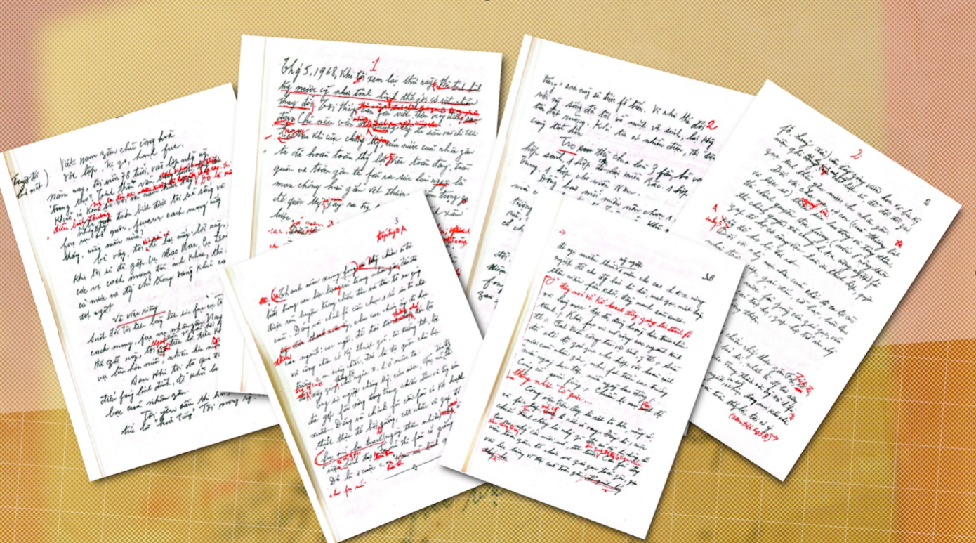 Bản di chúc được Bác cẩn thận đánh máy, viết tay và chỉnh sửa nhiều lần.