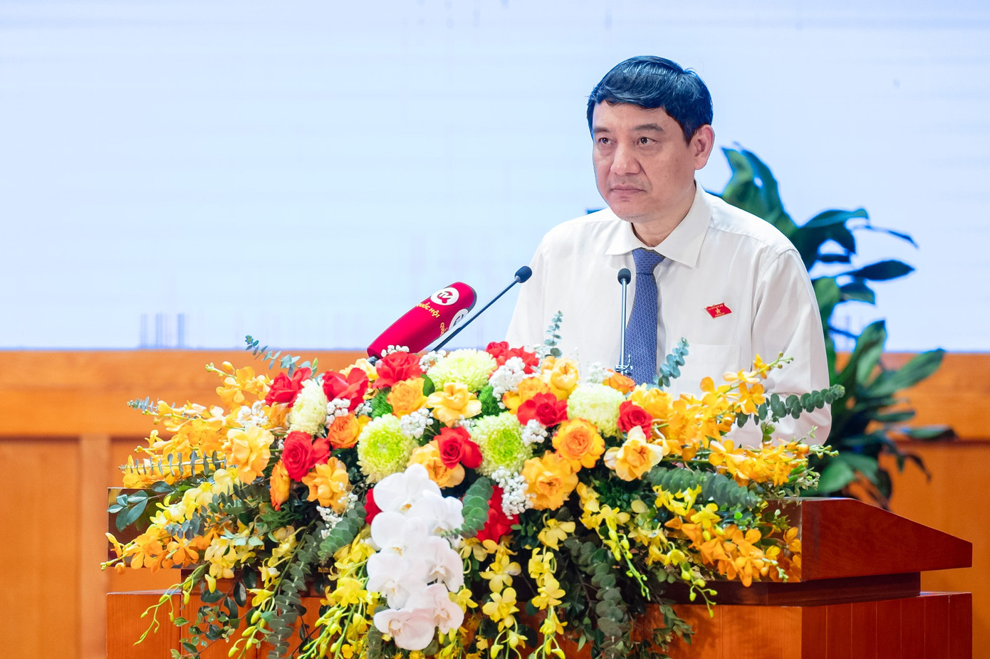 Chủ nhiệm Ủy ban Văn hóa, Giáo dục của Quốc hội Nguyễn Đắc Vinh phát biểu khai mạc hội thảo. Ảnh: Media Quốc hội.