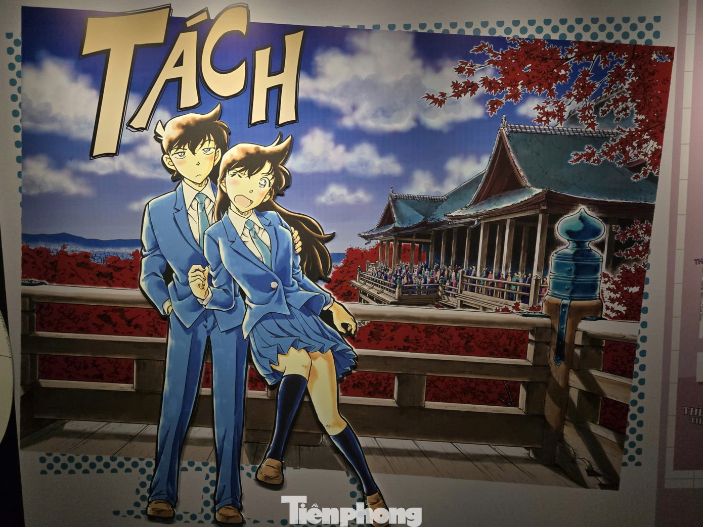 Triển lãm không chỉ trưng bày những câu chuyện, hành trình phá án của thám tử Conan mà còn có khoảnh khắc đáng yêu về mối tình của nhân vật với Ran Mori và những đôi tình nhân khác trong truyện.