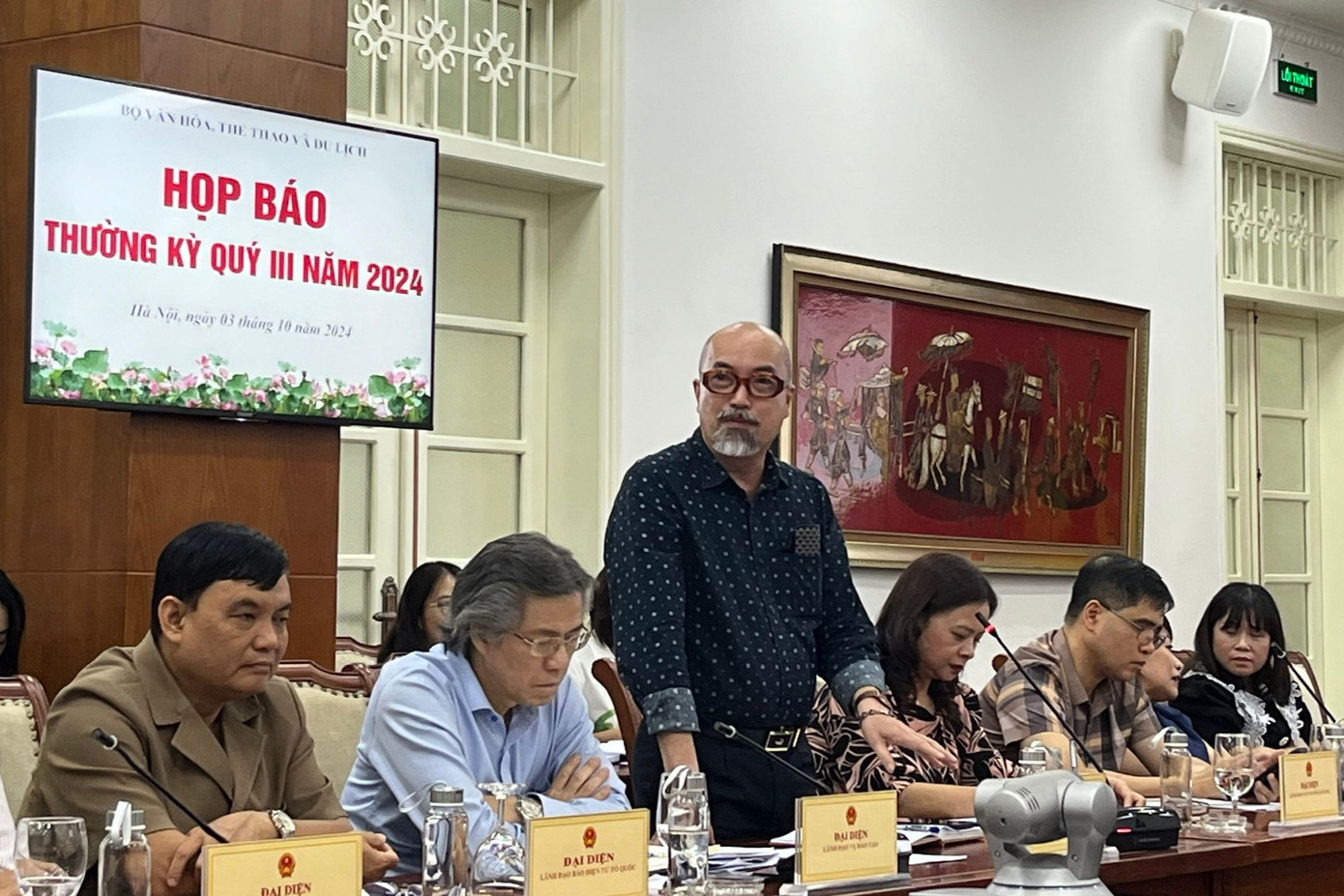 Cục trưởng Cục Điện ảnh Vi Kiến Thành phát biểu tại họp báo quý III của Bộ Văn hóa, Thể thao và Du lịch.