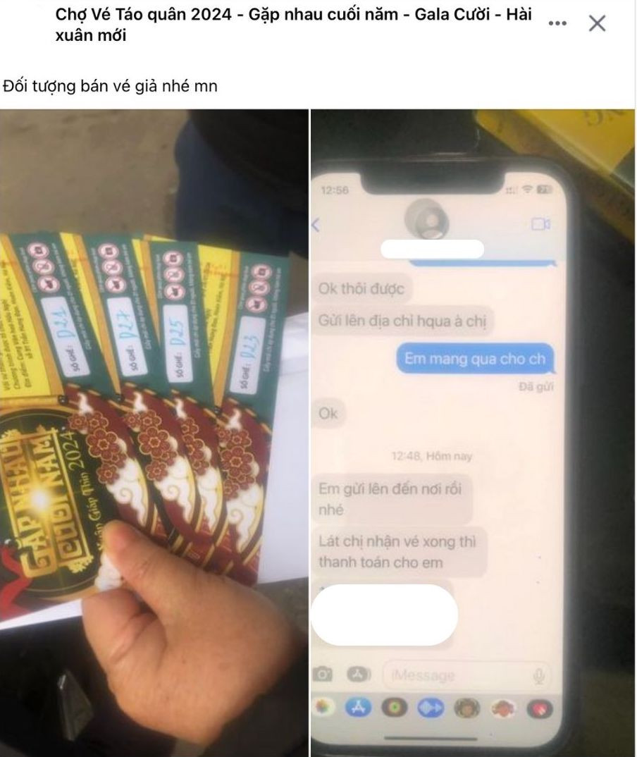 Một thành viên trong hội nhóm mua vé đăng bài cảnh báo tài khoản bán vé giả.